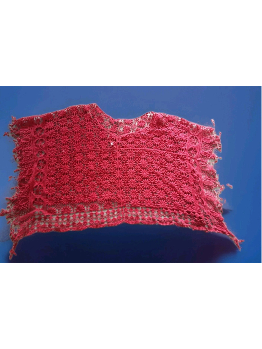 ORIGAMI-Crochet Fringe Poncho-1 Size-RED-Flower Boho Festival Holiday Chic